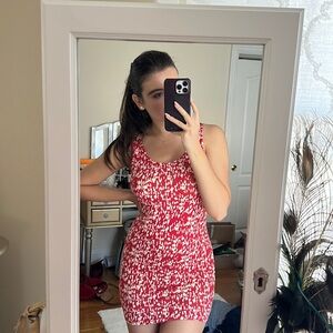Red Cotton Patterned Mini Dress
